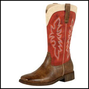 Women's Square Toe Wide Calf Cowboy Boots Mid-Calf Western Boots